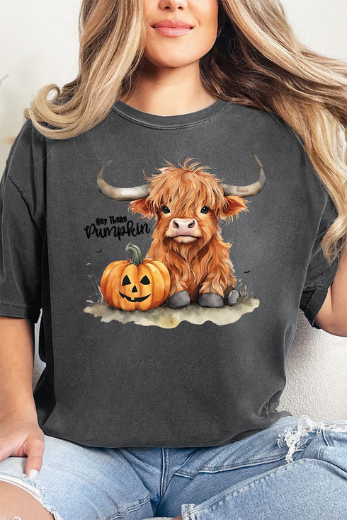 Hey There Pumpkin Highland Cow Comfort Colors Adult Ring-Spun Cotton Tee