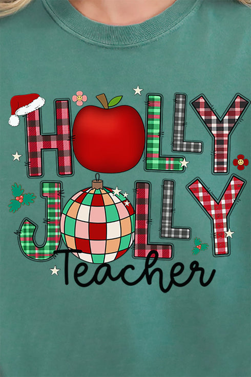 Holly Jolly Teacher Comfort Colors Adult Ring-Spun Cotton Tee