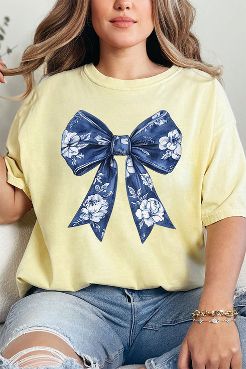 Imperial Blue Chinoiserie Bow Comfort Colors Adult Ring-Spun Cotton Tee