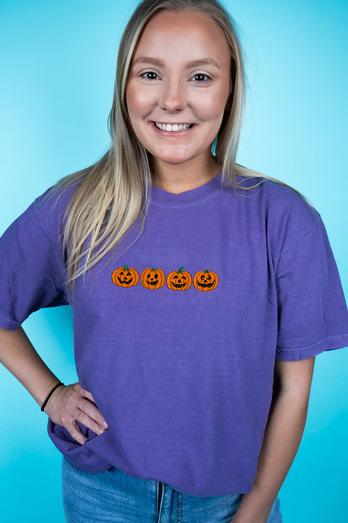 Embroidered Jack-O'Lantern Friends Comfort Colors Adult Ring-Spun Cotton Tee