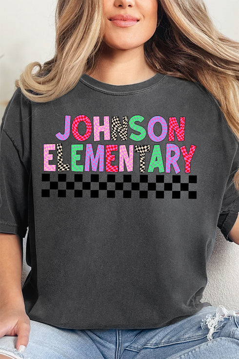 Johnson Elementary Checkered School Comfort Colors Adult Ring-Spun Cotton Tee