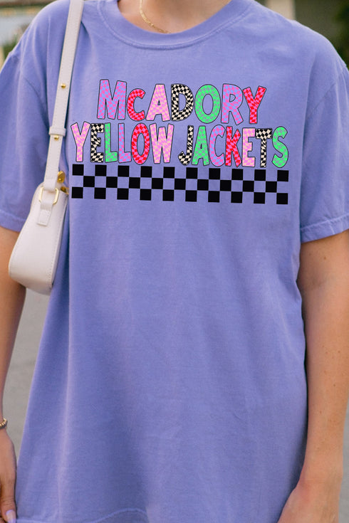 McAdory Yellow Jackets Checkered School & Mascot Comfort Colors Adult Ring-Spun Cotton Tee