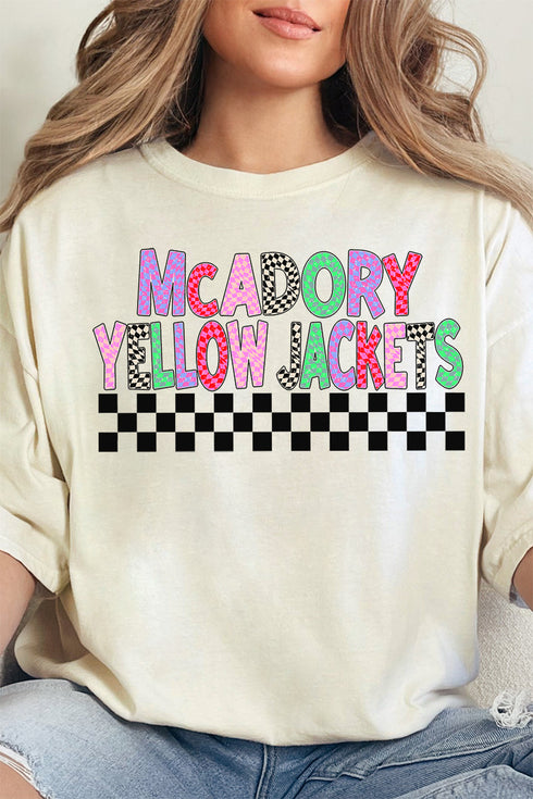 McAdory Yellow Jackets Checkered School & Mascot Comfort Colors Adult Ring-Spun Cotton Tee