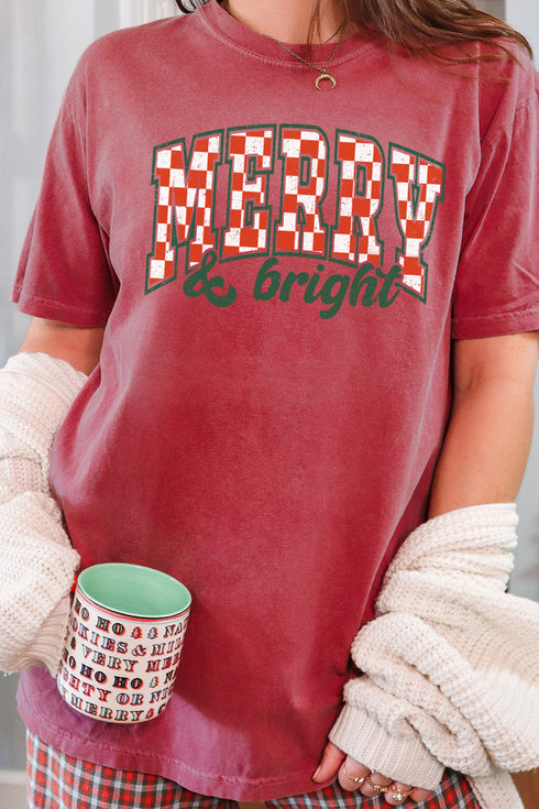 Merry And Bright Checkered Comfort Colors Adult Ring-Spun Cotton Tee