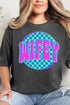 Neon Checkered Wifey Comfort Colors Adult Ring-Spun Cotton Tee