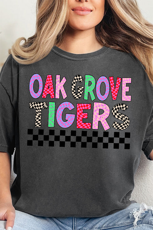 Oak Grove Tigers Checkered School & Mascot Comfort Colors Adult Ring-Spun Cotton Tee