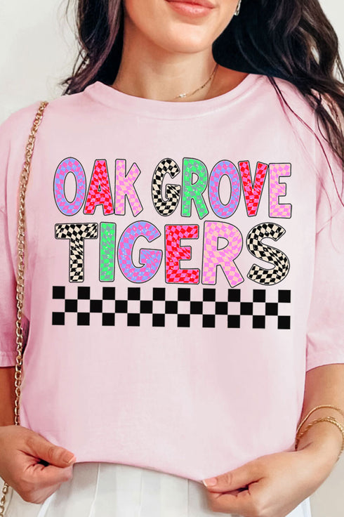 Oak Grove Tigers Checkered School & Mascot Comfort Colors Adult Ring-Spun Cotton Tee