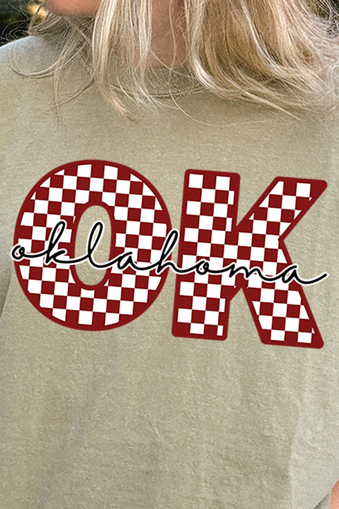 Oklahoma Checkered Comfort Colors Adult Ring-Spun Cotton Tee