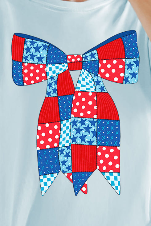 Patchwork Patriotic Bow Comfort Colors Adult Ring-Spun Cotton Tee