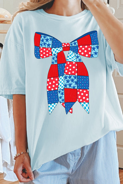 Patchwork Patriotic Bow Comfort Colors Adult Ring-Spun Cotton Tee