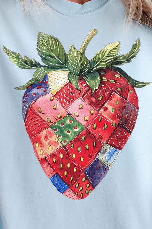 Faux Patchwork Strawberry Comfort Colors Adult Ring-Spun Cotton Tee