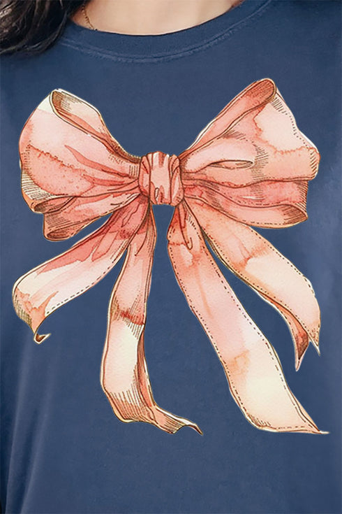 Peach Watercolor Bow Comfort Colors Adult Ring-Spun Cotton Tee
