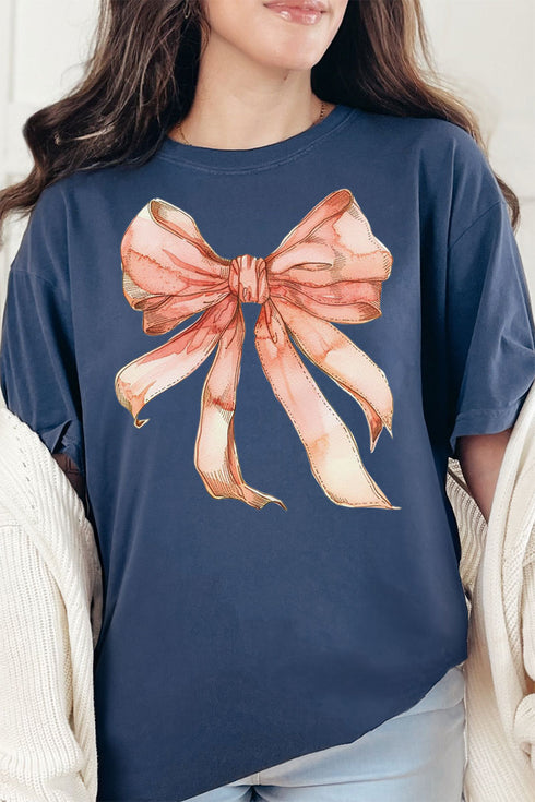 Peach Watercolor Bow Comfort Colors Adult Ring-Spun Cotton Tee