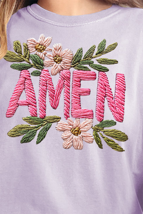 Pink Amen Faux Embroidery Comfort Colors Adult Ring-Spun Cotton Tee