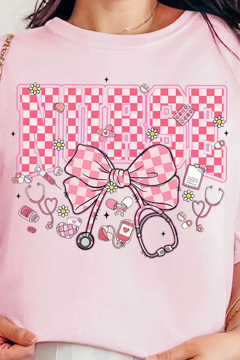 Pink Checkered Nurse Life Comfort Colors Adult Ring-Spun Cotton Tee