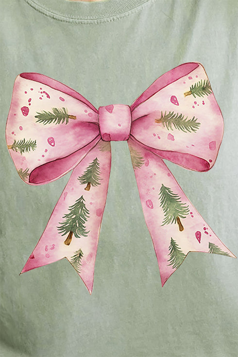 Pink Christmas Tree Bow Comfort Colors Adult Ring-Spun Cotton Tee
