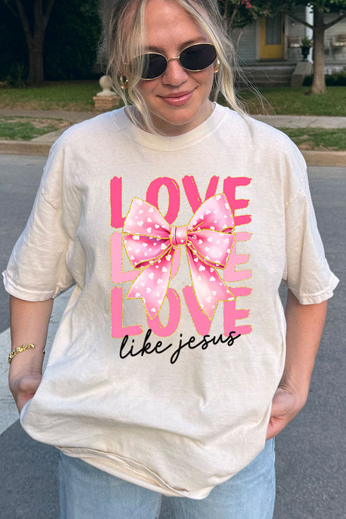Pink Bow Love Like Jesus Comfort Colors Adult Ring-Spun Cotton Tee
