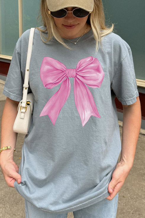 Pink Watercolor Bow Comfort Colors Adult Ring-Spun Cotton Tee