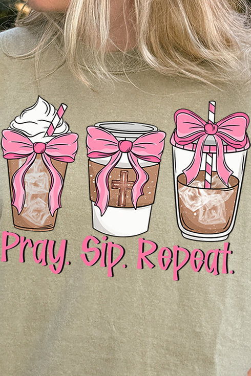 Pray Sip Repeat Comfort Colors Adult Ring-Spun Cotton Tee
