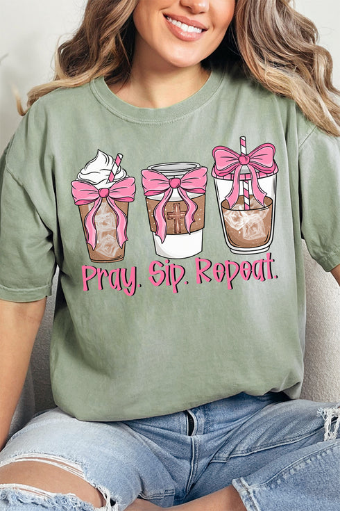 Pray Sip Repeat Comfort Colors Adult Ring-Spun Cotton Tee