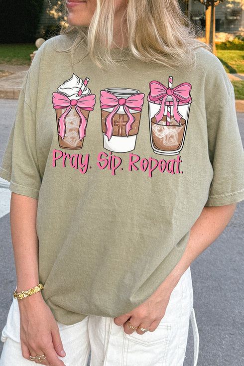 Pray Sip Repeat Comfort Colors Adult Ring-Spun Cotton Tee