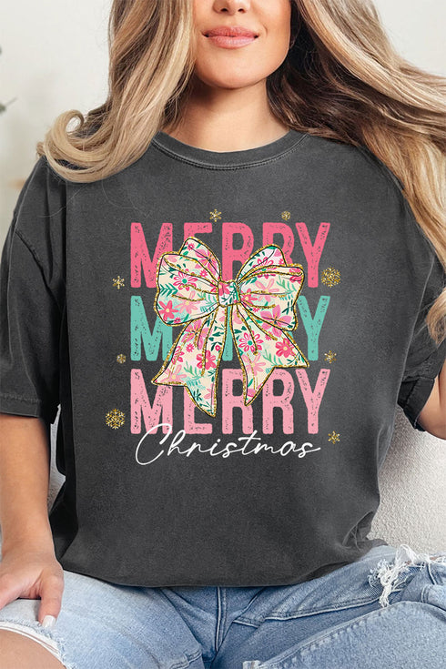 Preppy Blossom Merry Christmas Comfort Colors Adult Ring-Spun Cotton Tee