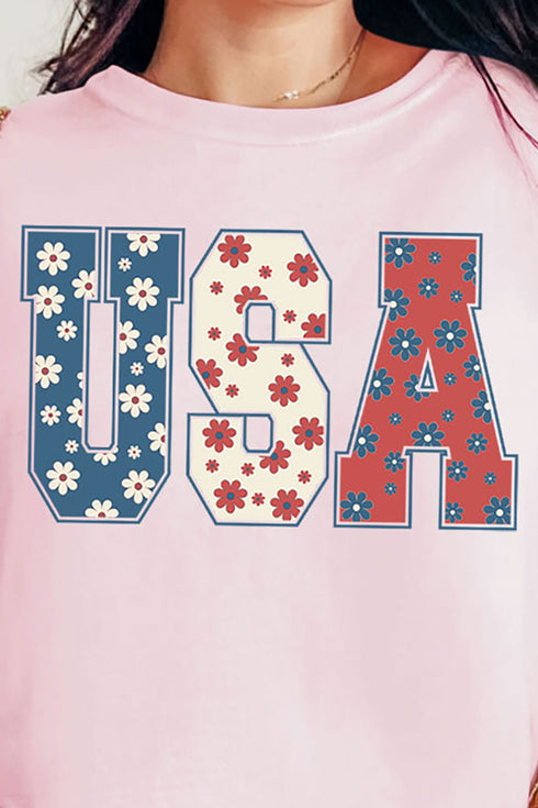 Preppy Flowers USA Comfort Colors Adult Ring-Spun Cotton Tee