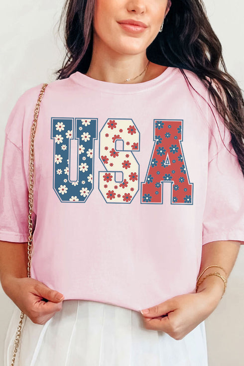 Preppy Flowers USA Comfort Colors Adult Ring-Spun Cotton Tee