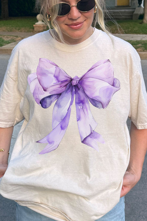 Purple Watercolor Bow Comfort Colors Adult Ring-Spun Cotton Tee