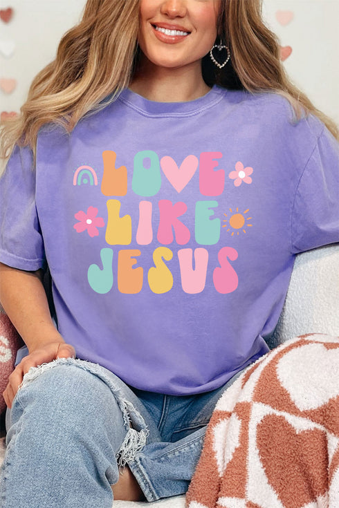 Rainbow Floral Love Like Jesus Comfort Colors Adult Ring-Spun Cotton Tee
