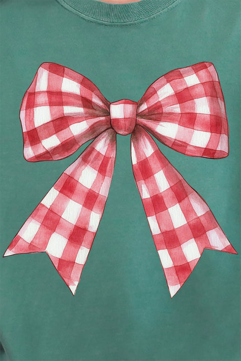 Red Gingham Bow Comfort Colors Adult Ring-Spun Cotton Tee