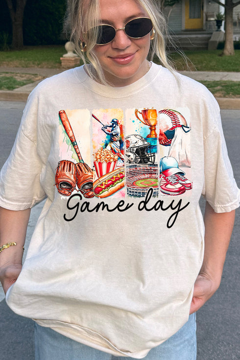 Retro Baseball Game Day Comfort Colors Adult Ring-Spun Cotton Tee