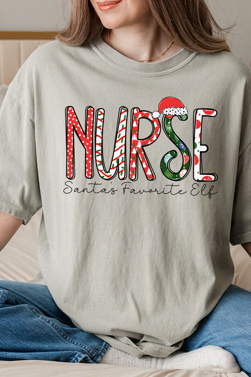 Santa's Favorite Elf Nurse Comfort Colors Adult Ring-Spun Cotton Tee