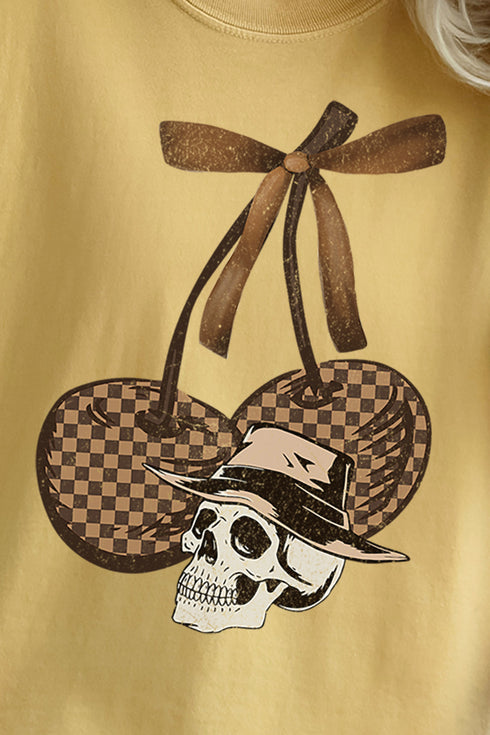 Skull Checkered Cherries Comfort Colors Adult Ring-Spun Cotton Tee