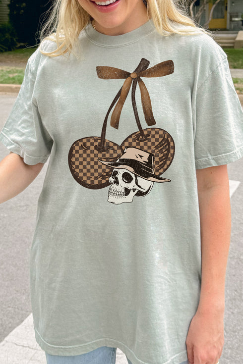 Skull Checkered Cherries Comfort Colors Adult Ring-Spun Cotton Tee