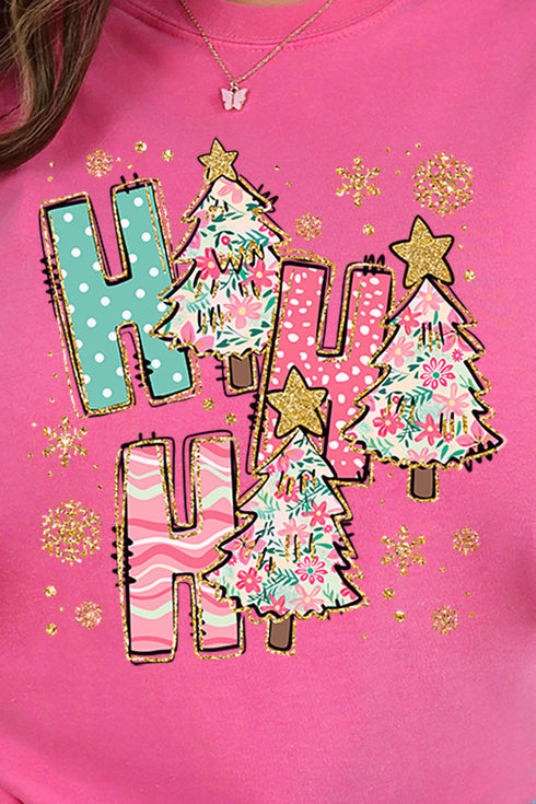 Sparkle Ho Ho Ho Preppy Blossom Comfort Colors Adult Ring-Spun Cotton Tee