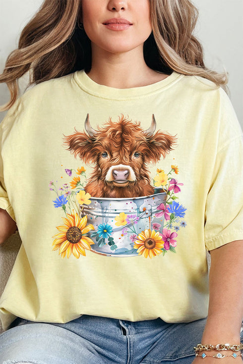 Springtime Highland Cow Comfort Colors Adult Ring-Spun Cotton Tee