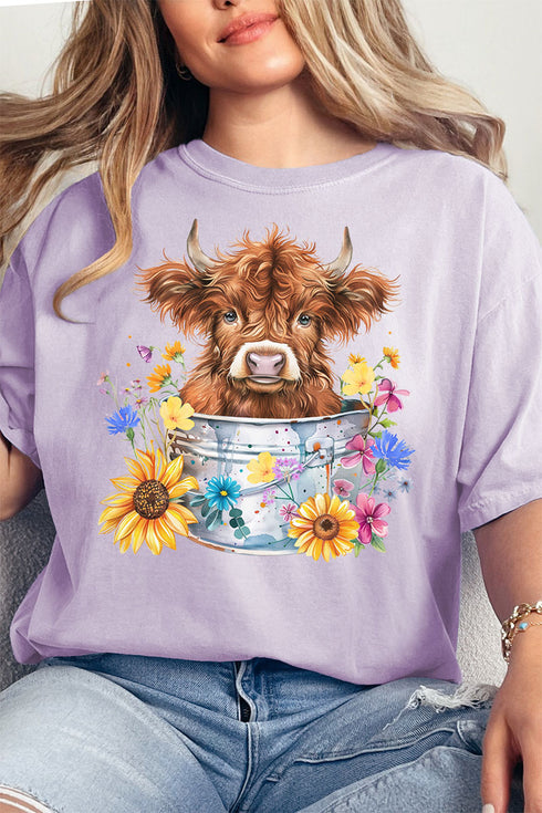 Springtime Highland Cow Comfort Colors Adult Ring-Spun Cotton Tee