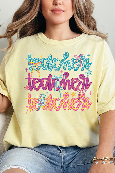 Stacked Colorful Teacher Comfort Colors Adult Ring-Spun Cotton Tee