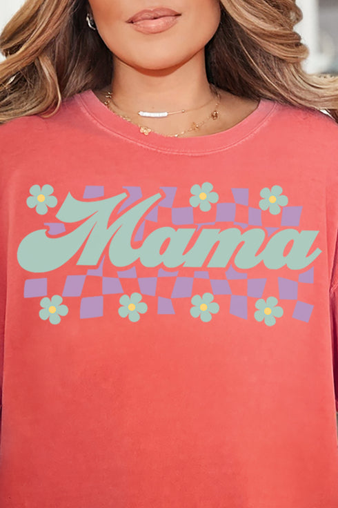 Teal Checkered Daisy Mama Comfort Colors Adult Ring-Spun Cotton Tee