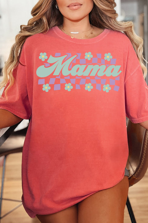 Teal Checkered Daisy Mama Comfort Colors Adult Ring-Spun Cotton Tee