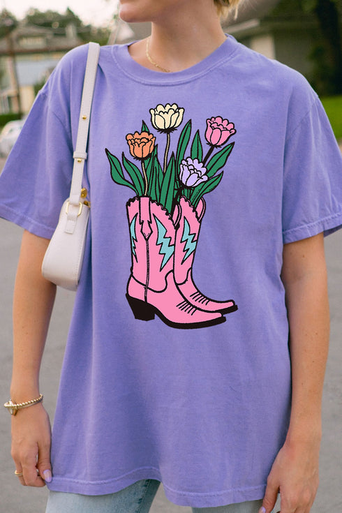 Tulip Cowgirl Boots Comfort Colors Adult Ring-Spun Cotton Tee