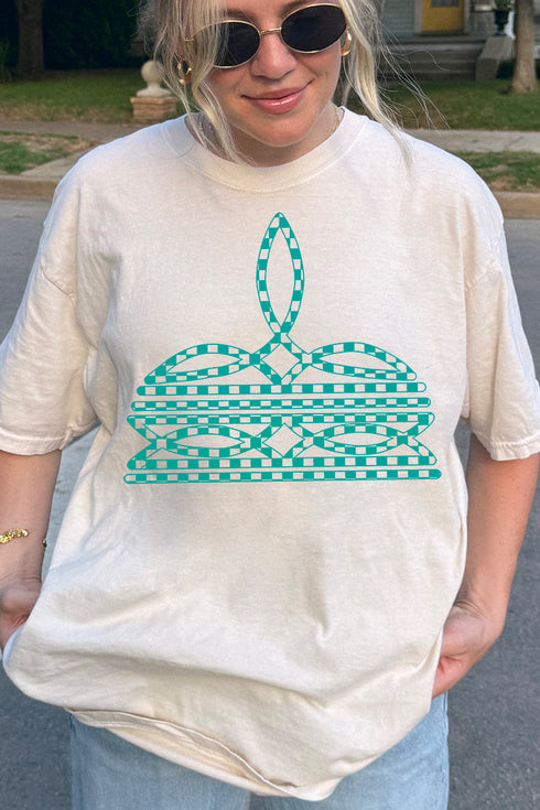 Turquoise Checkered Boot Stitch Comfort Colors Adult Ring-Spun Cotton Tee