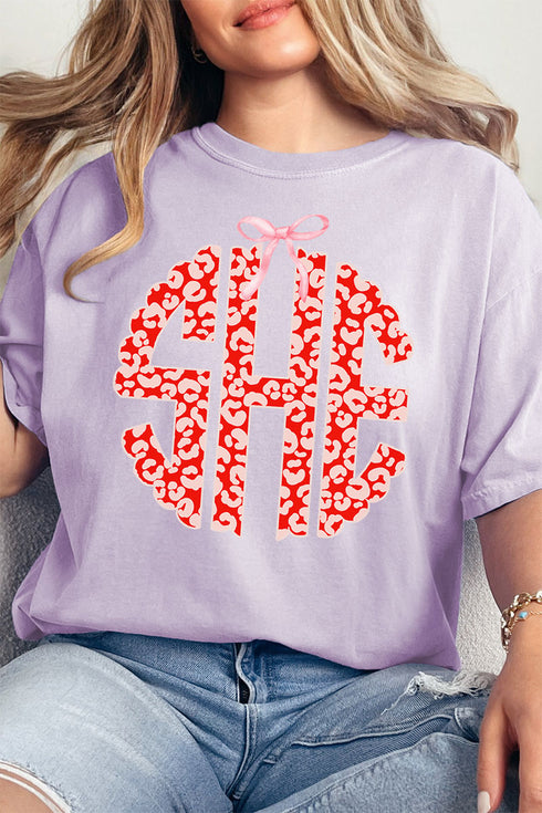 Valentine Leopard 3 Letter Monogram Comfort Colors Adult Ring-Spun Cotton Tee
