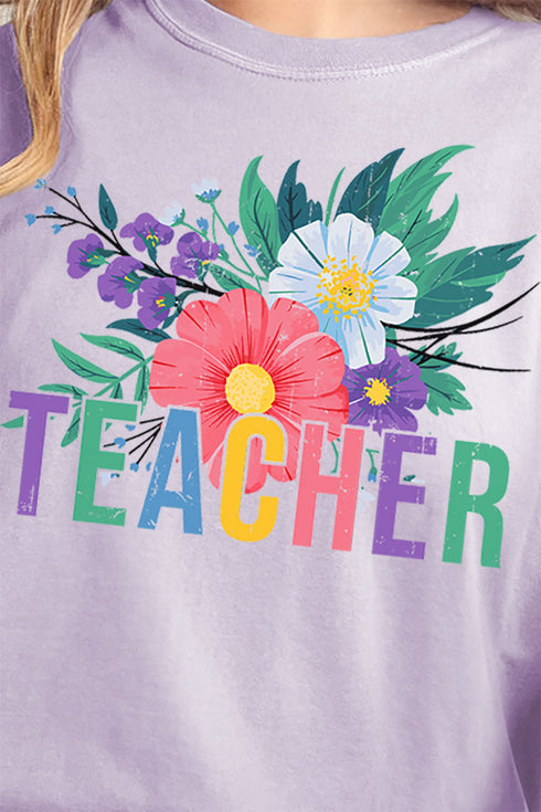 Vibrant Floral Teacher Comfort Colors Adult Ring-Spun Cotton Tee