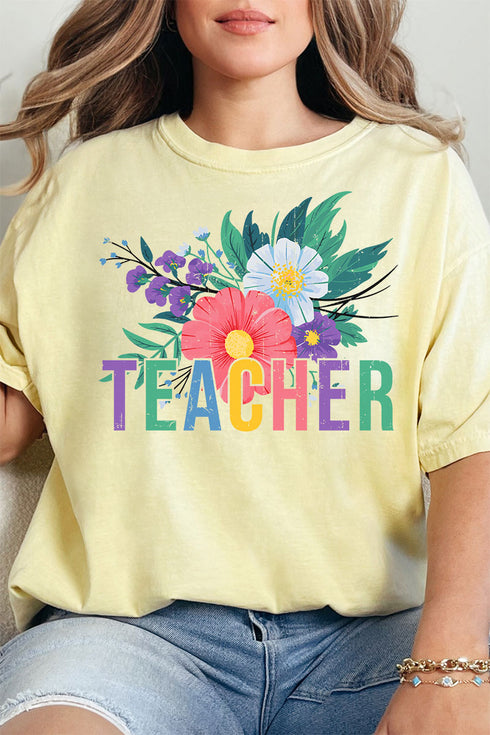 Vibrant Floral Teacher Comfort Colors Adult Ring-Spun Cotton Tee