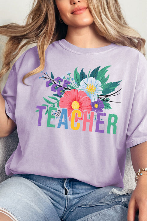 Vibrant Floral Teacher Comfort Colors Adult Ring-Spun Cotton Tee