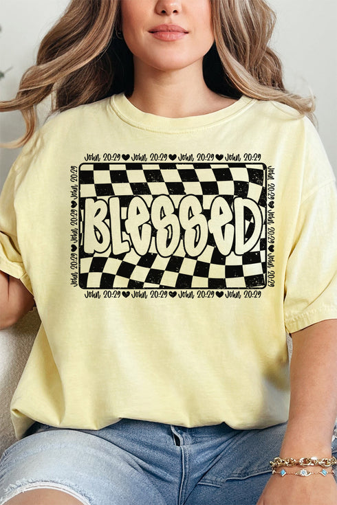 Wavy Checkered Blessed Comfort Colors Adult Ring-Spun Cotton Tee