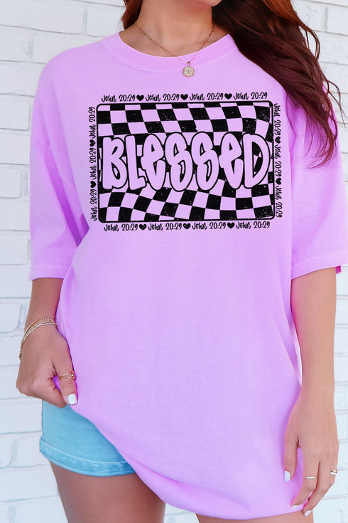 Wavy Checkered Blessed Comfort Colors Adult Ring-Spun Cotton Tee