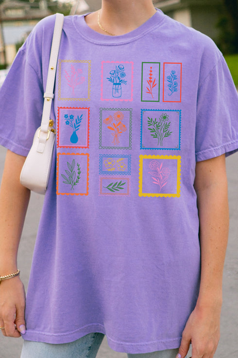 Whimsical Floral Stamps Comfort Colors Adult Ring-Spun Cotton Tee